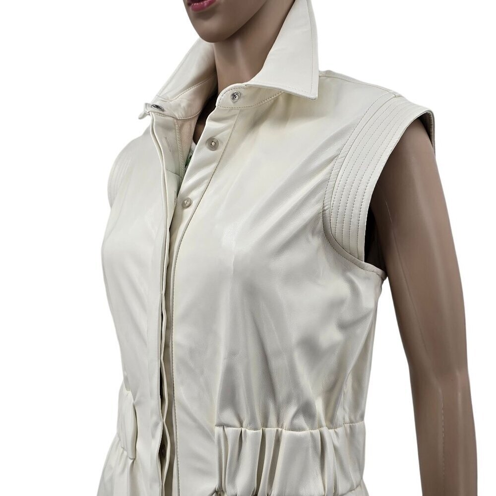 House of Harlow 1960 Cream Vegan Leather Button Up Dress, Women's Small NWT
